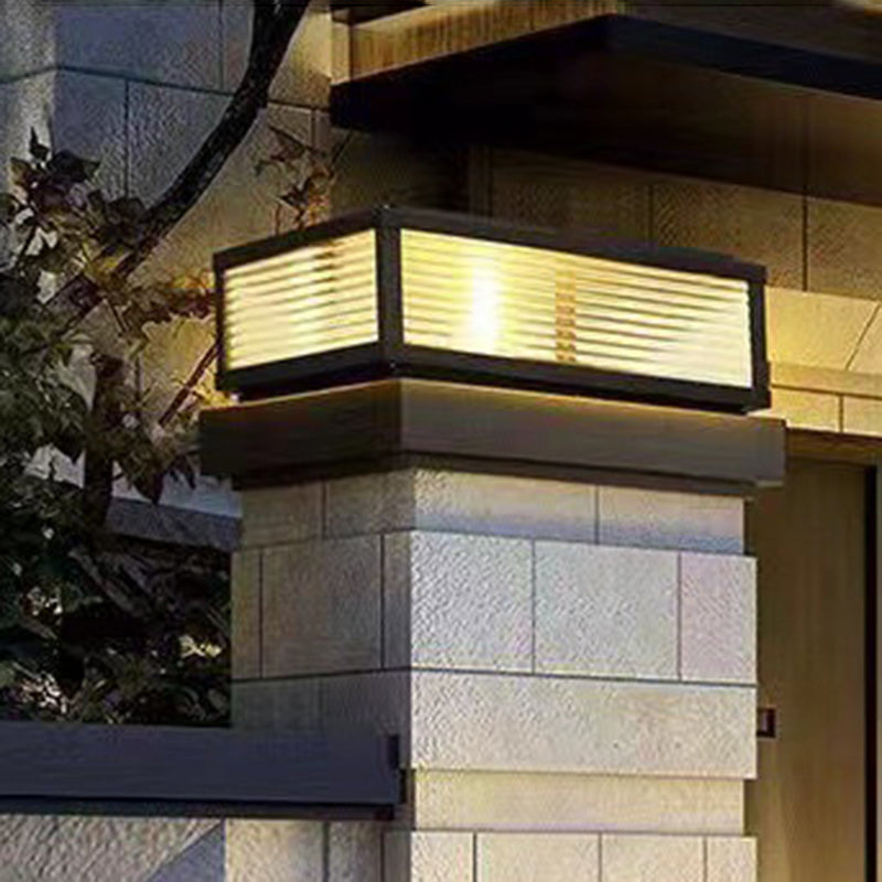 Modern Simple LED Pillar Lamp Glass Shade Solar Light for Backyard