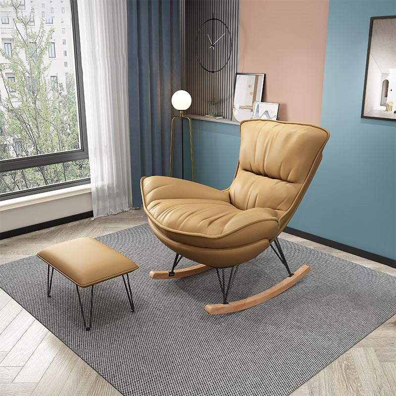 Modern Rocking Chair Pure Color Rocking Chair with Dark Legs Ottoman
