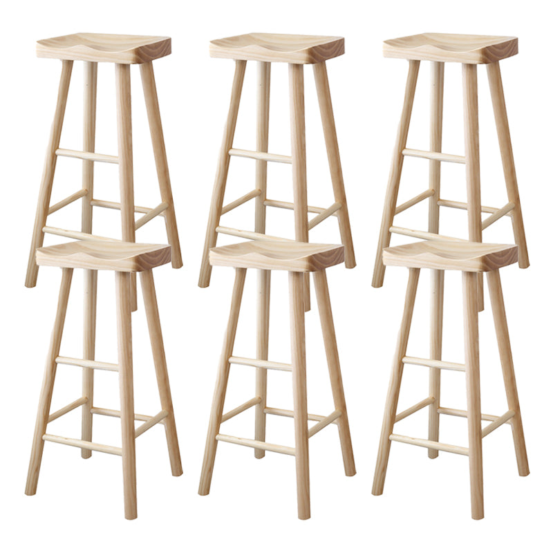Industrial Backless Armless Counter Stool Pine Wood Bar Stool with Pedal for Milk Tea Shop
