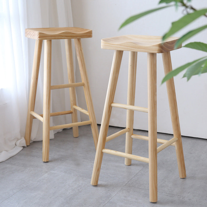 Industrial Backless Armless Counter Stool Pine Wood Bar Stool with Pedal for Milk Tea Shop