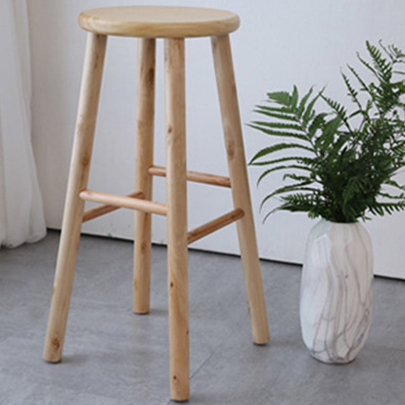Industrial Backless Armless Counter Stool Pine Wood Bar Stool with Pedal for Milk Tea Shop