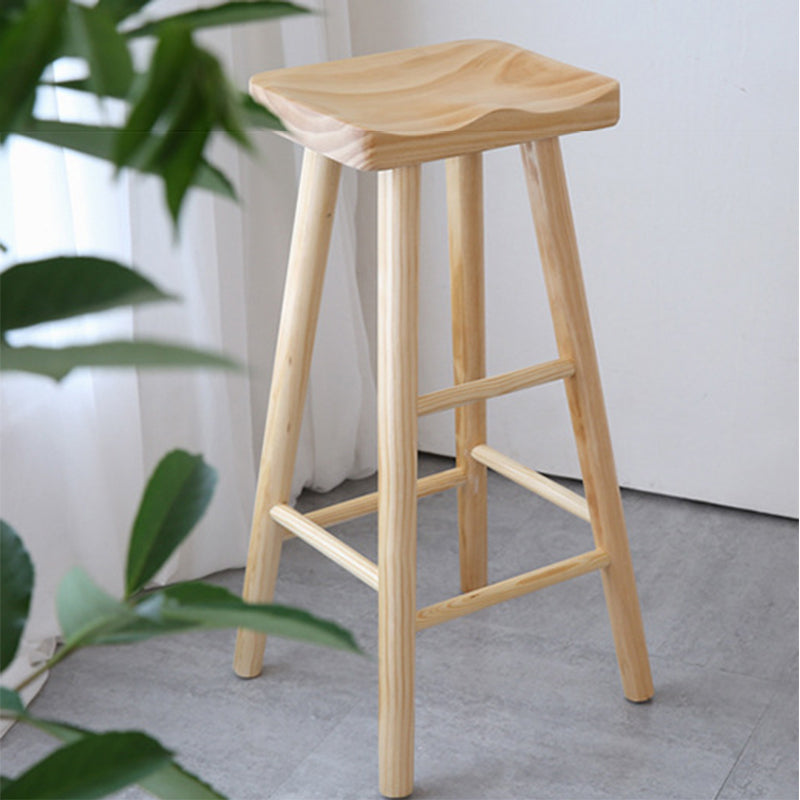 Industrial Backless Armless Counter Stool Pine Wood Bar Stool with Pedal for Milk Tea Shop