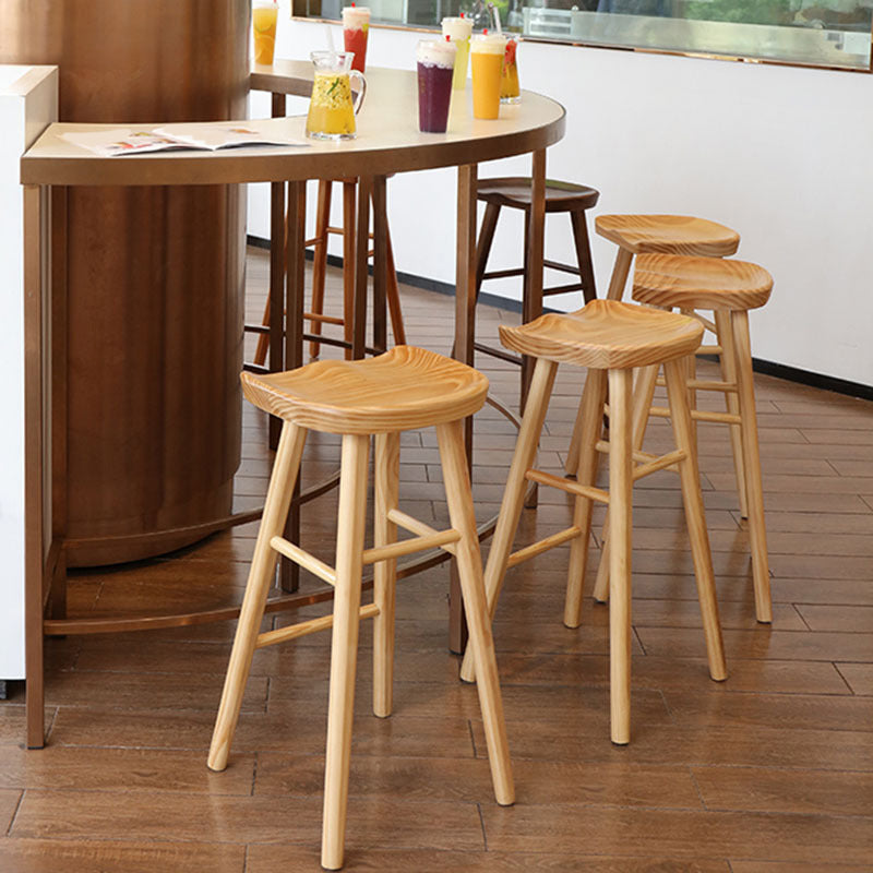Industrial Armless Backless Counter Stool Wood Bar Stool with Pedal for Cafe