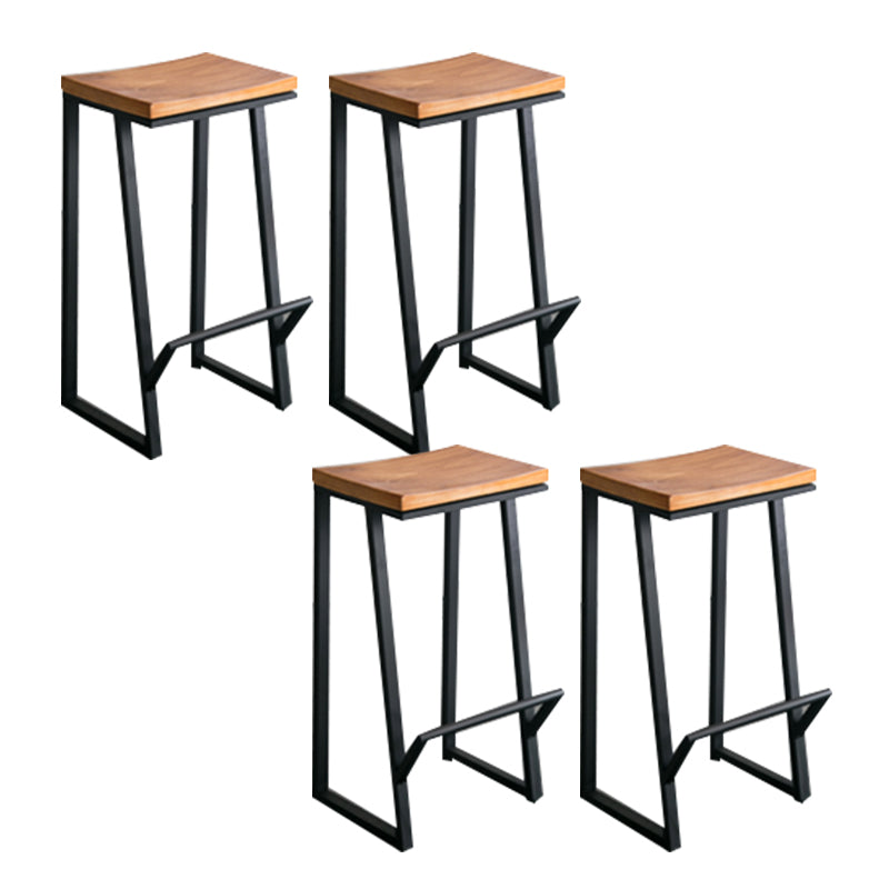 Contemporary Armless Bar Stools Solid Wood Barstool with Footrest
