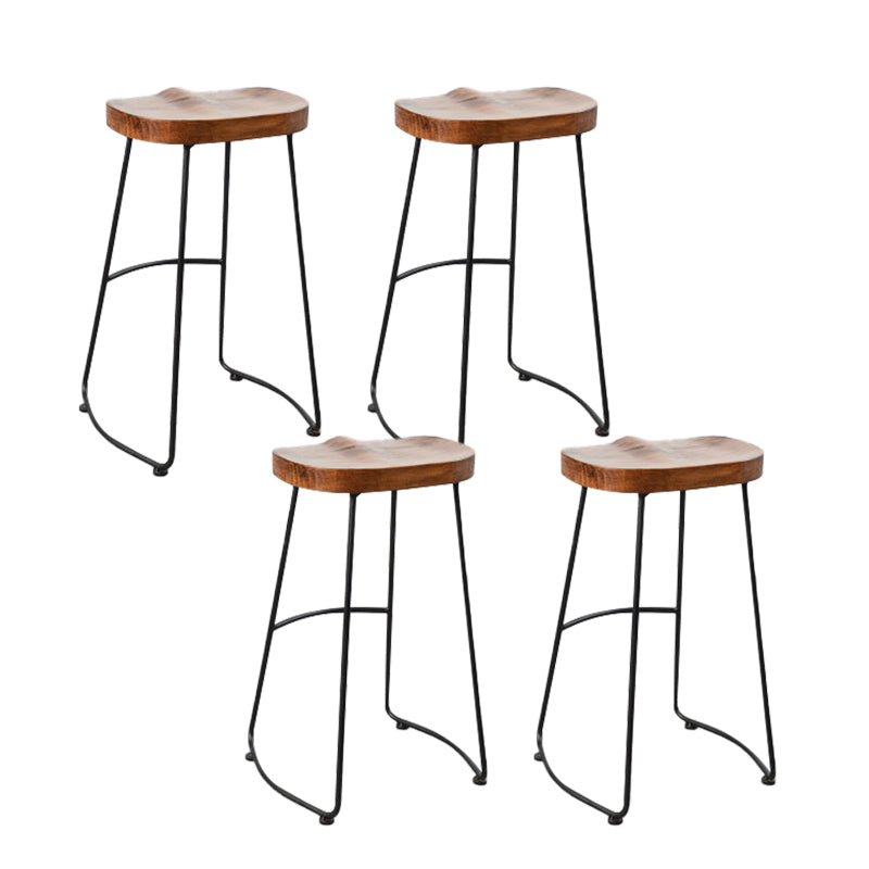 Contemporary Armless Bar Stools Solid Wood Barstool with Footrest
