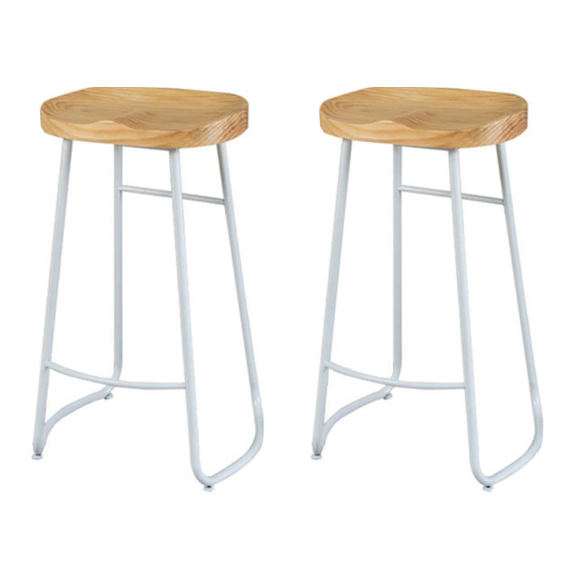 Contemporary Bar Stool Solid Wood Barstool with White Metal Legs