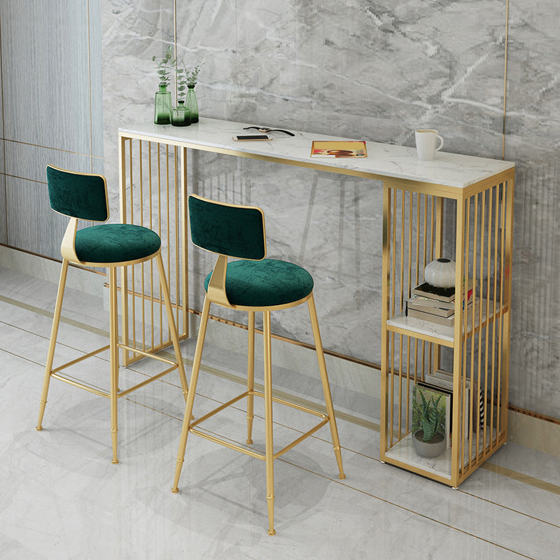 Green Cushion Bar Stools Armless Barstool with Gold Metal Legs