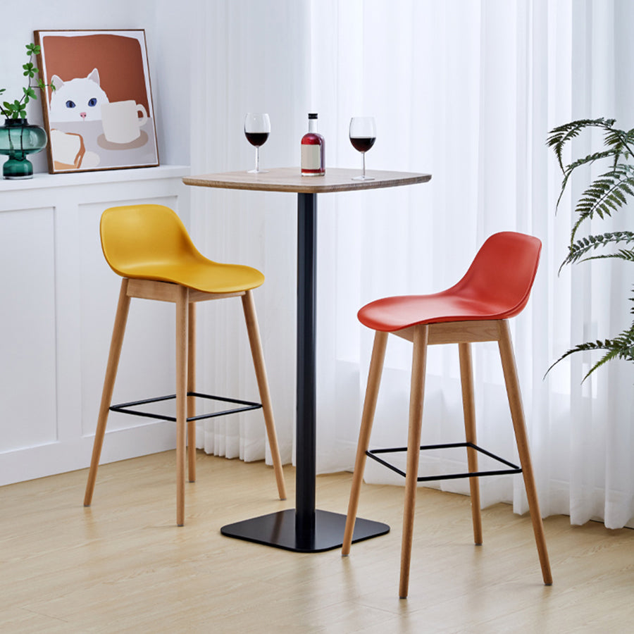 Scandinavian Low Back Armless Bar Stool Beech Solid Wood and Plastic Bar Stool