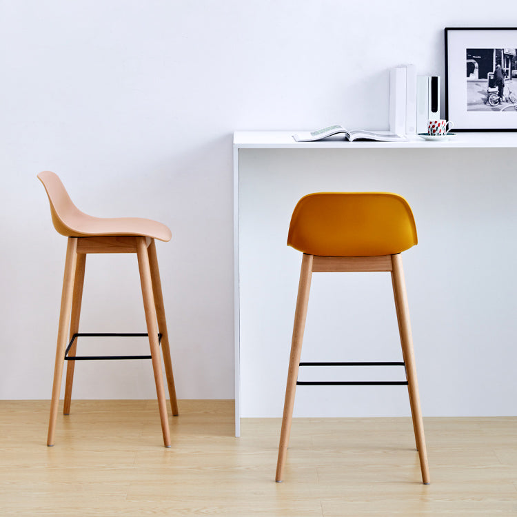 Scandinavian Low Back Armless Bar Stool Beech Solid Wood and Plastic Bar Stool