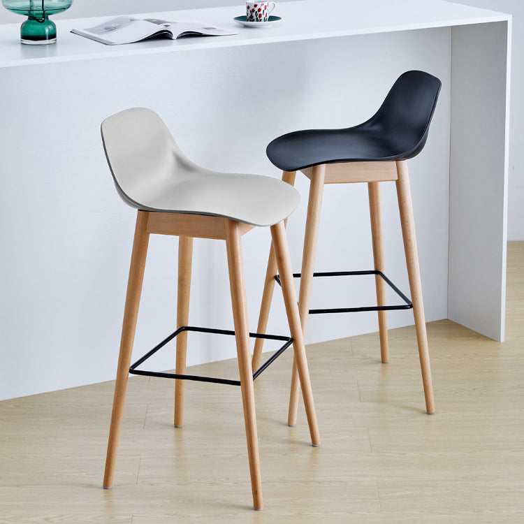 Scandinavian Low Back Armless Bar Stool Beech Solid Wood and Plastic Bar Stool