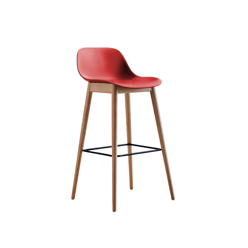 Scandinavian Low Back Armless Bar Stool Beech Solid Wood and Plastic Bar Stool