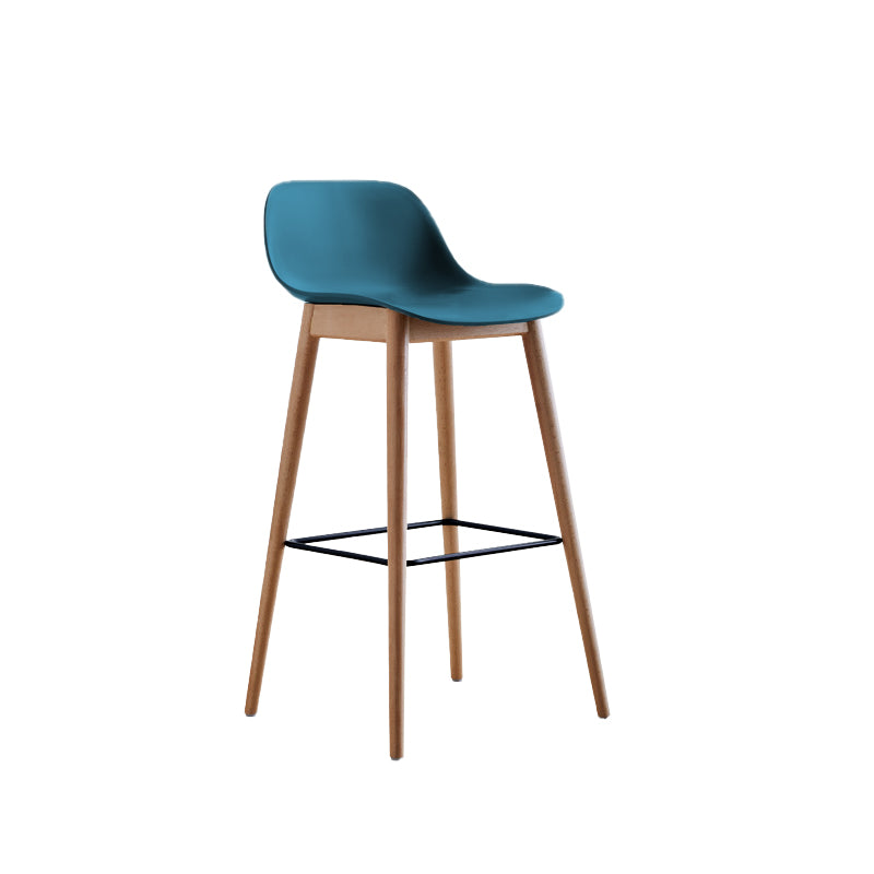 Scandinavian Low Back Armless Bar Stool Beech Solid Wood and Plastic Bar Stool