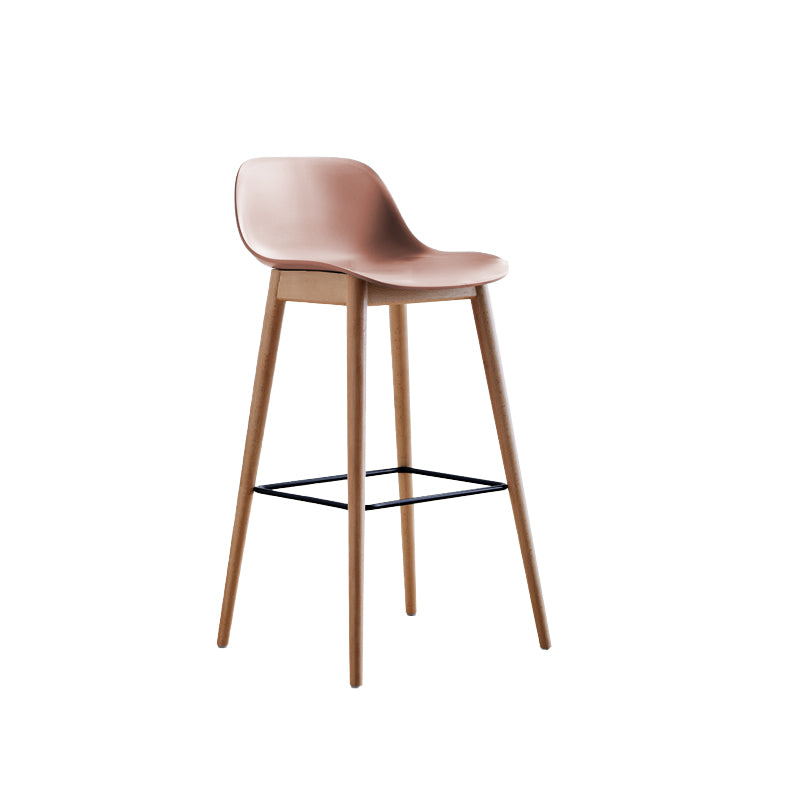 Scandinavian Low Back Armless Bar Stool Beech Solid Wood and Plastic Bar Stool