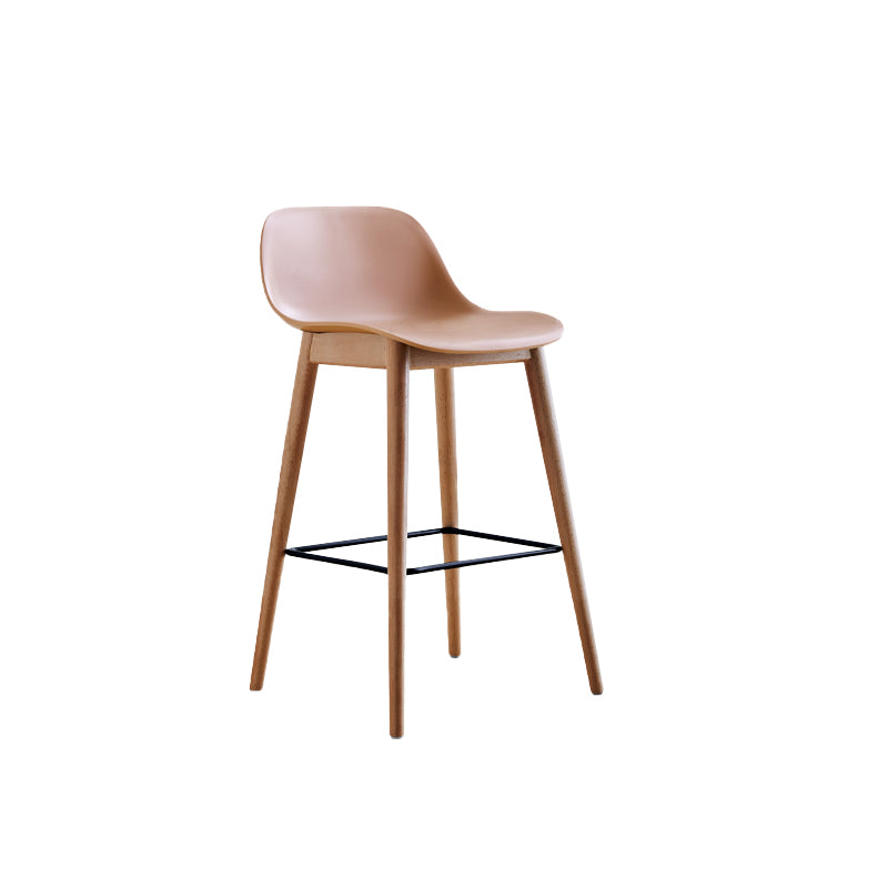 Scandinavian Low Back Armless Bar Stool Beech Solid Wood and Plastic Bar Stool