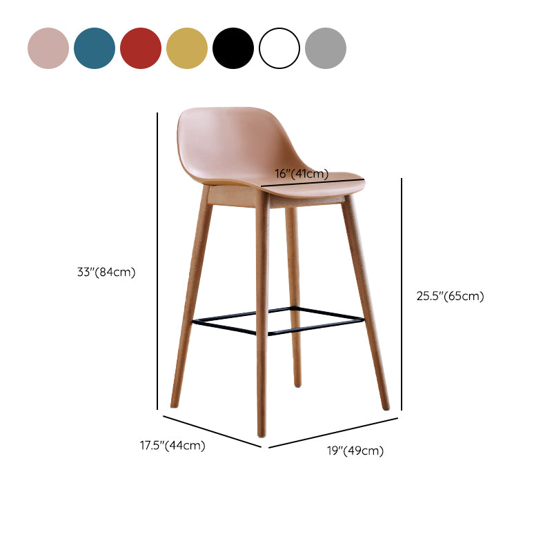 Scandinavian Low Back Armless Bar Stool Beech Solid Wood and Plastic Bar Stool