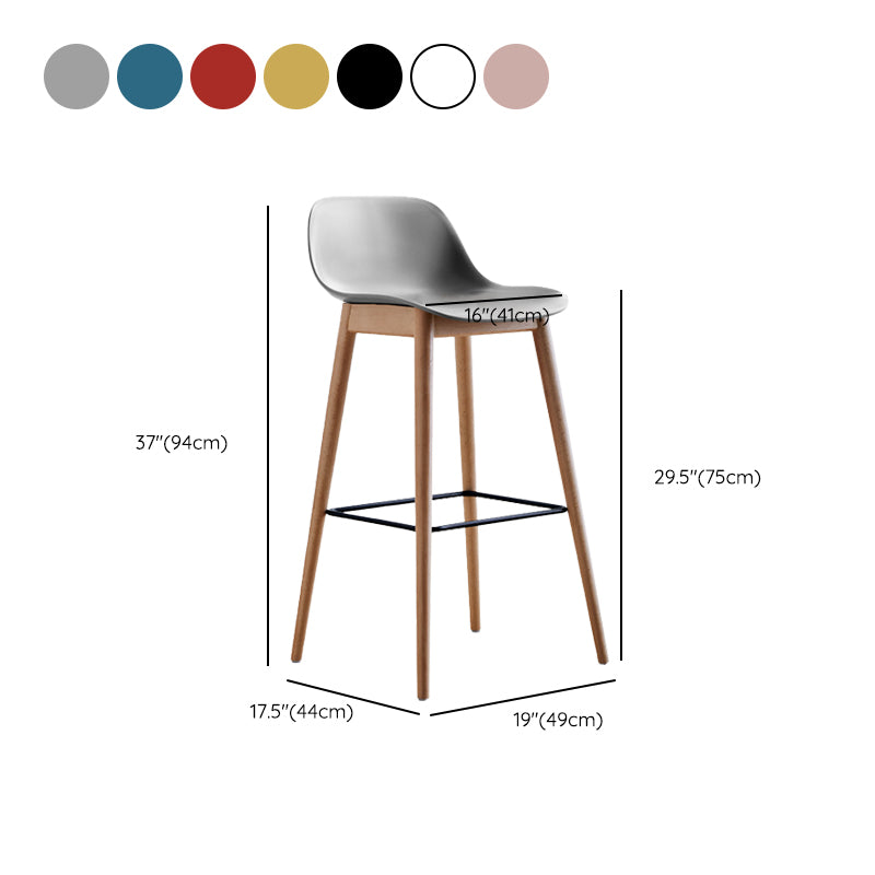 Scandinavian Low Back Armless Bar Stool Beech Solid Wood and Plastic Bar Stool