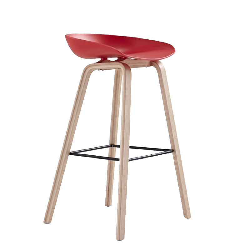 Indoor Plastic Bucket Seat Scandinavian Armless Bar Height Stool with Wood Legs
