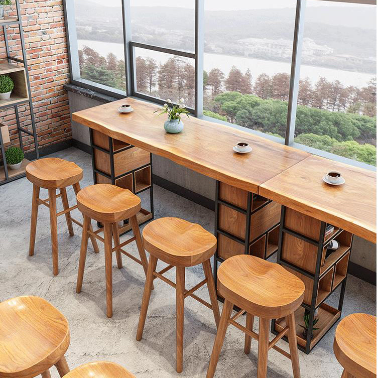 Solid Wood Backless Dining Stool Contemporary Bar Stool with Footrest