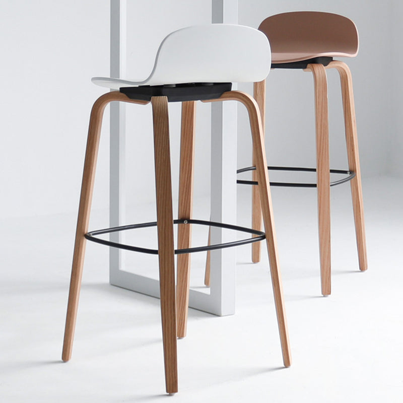 Scandinavian Armless Bar Height Stool Plastic and Solid Wood Bar Stool for Living Room