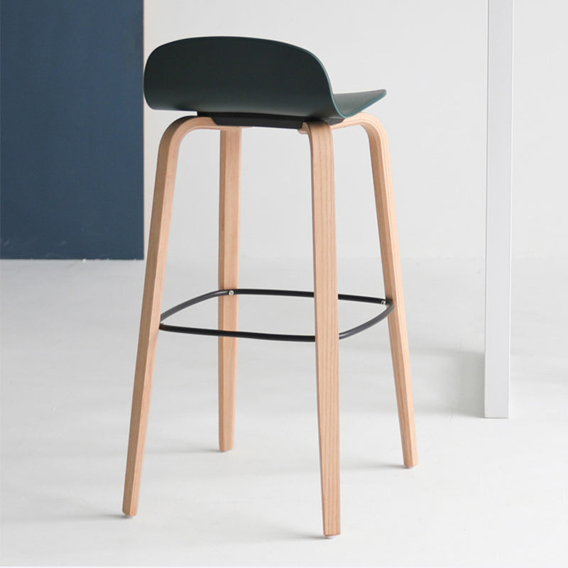 Scandinavian Armless Bar Height Stool Plastic and Solid Wood Bar Stool for Living Room
