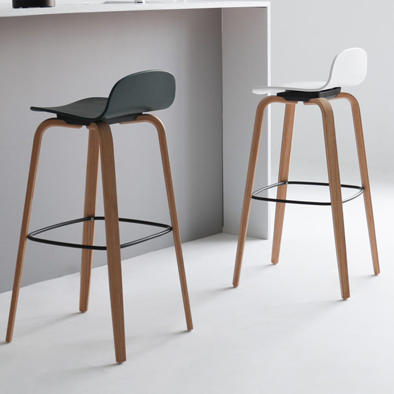 Scandinavian Armless Bar Height Stool Plastic and Solid Wood Bar Stool for Living Room