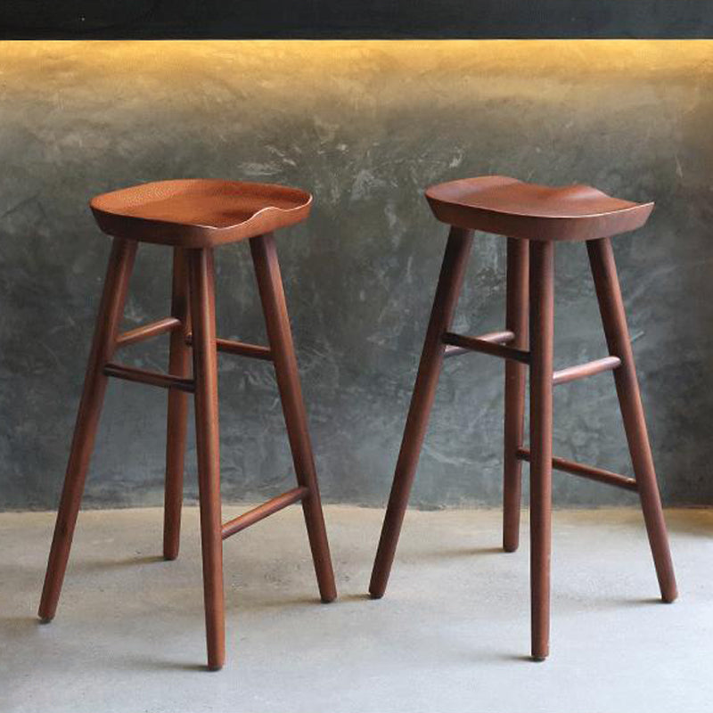 Industrial Armless Bar Stools Wood Dining Stool with Footrest