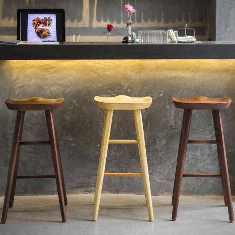 Industrial Armless Bar Stools Wood Dining Stool with Footrest