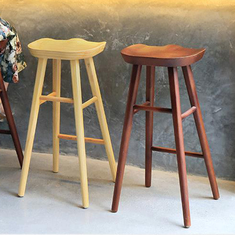 Industrial Armless Bar Stools Wood Dining Stool with Footrest