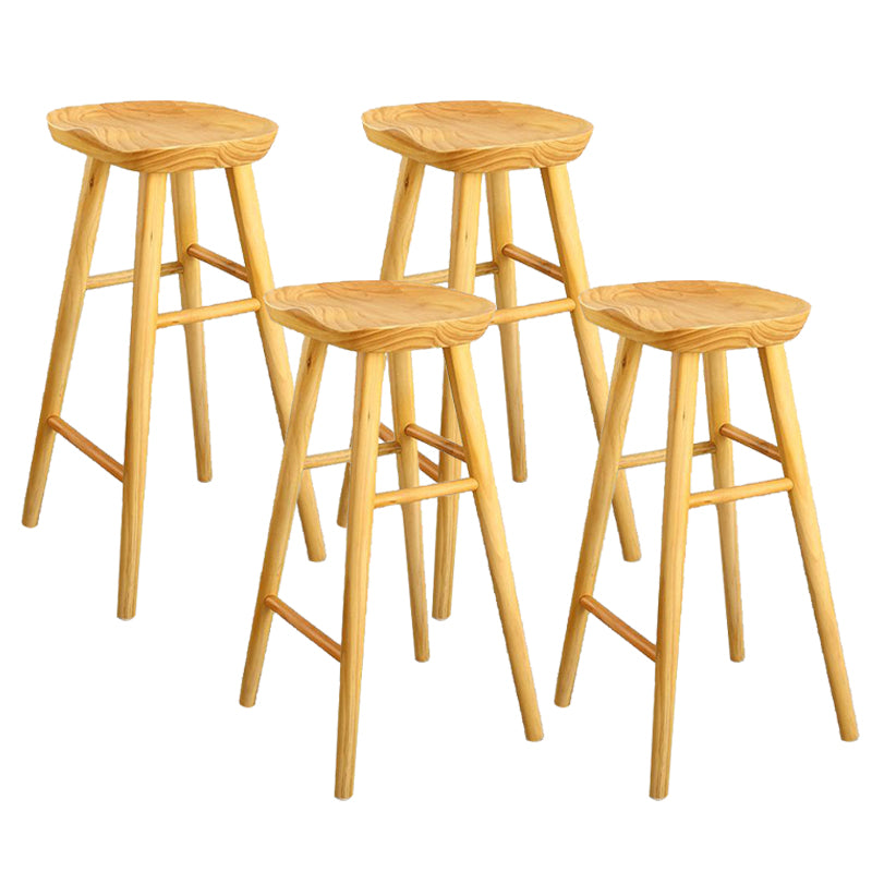 Industrial Armless Bar Stools Wood Dining Stool with Footrest