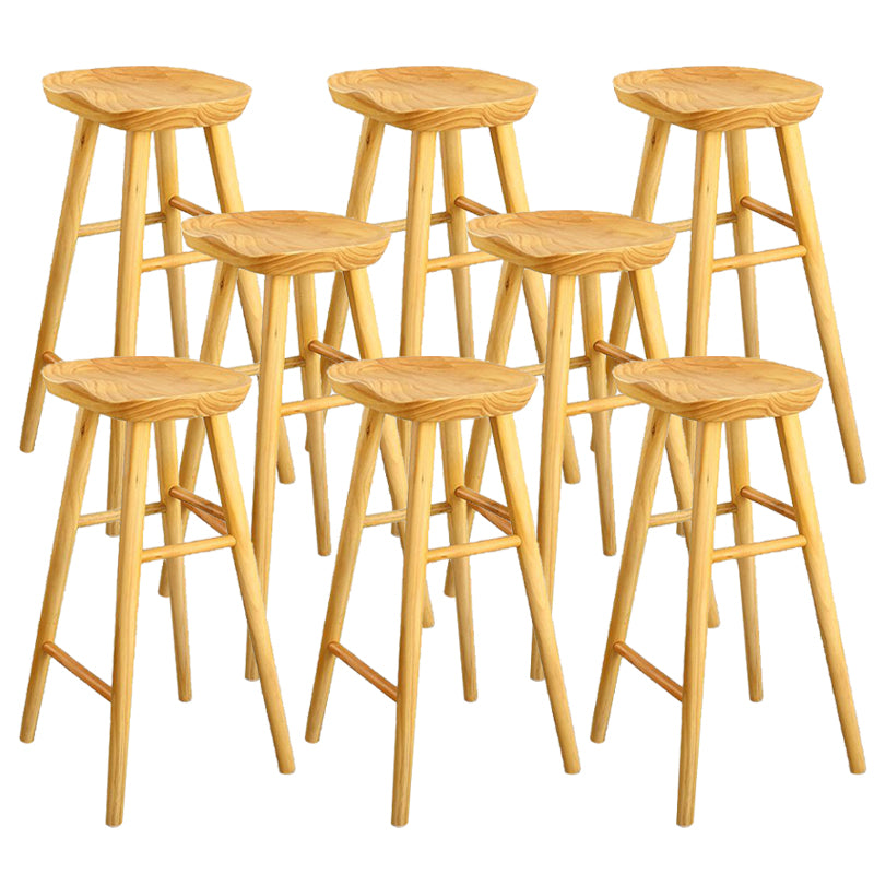 Industrial Armless Bar Stools Wood Dining Stool with Footrest