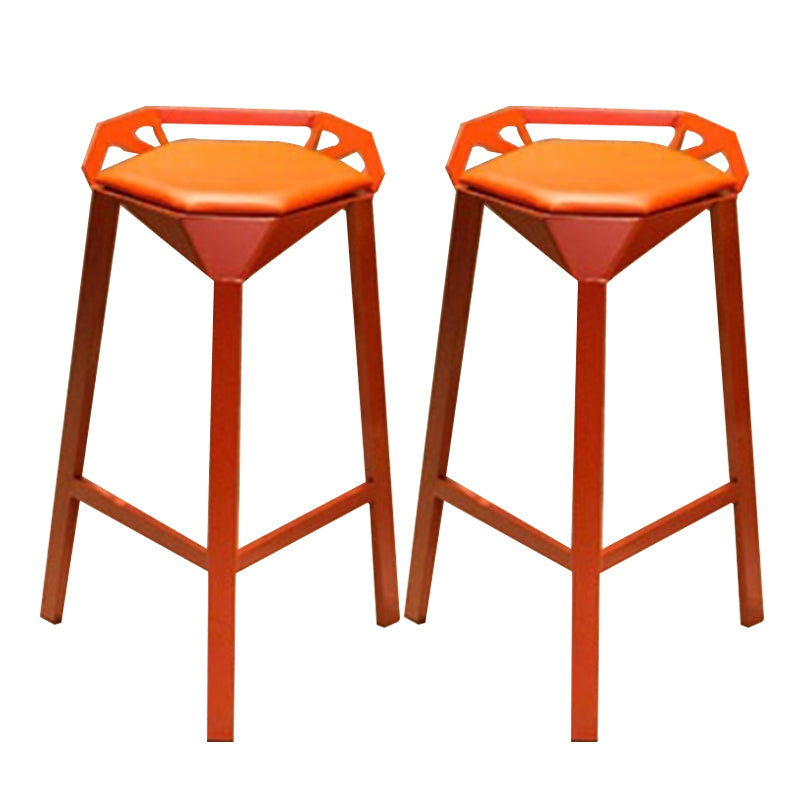 Modern Armless Backrest Counter Stool Iron Bar Stool with Cushion and Pedal for Bar