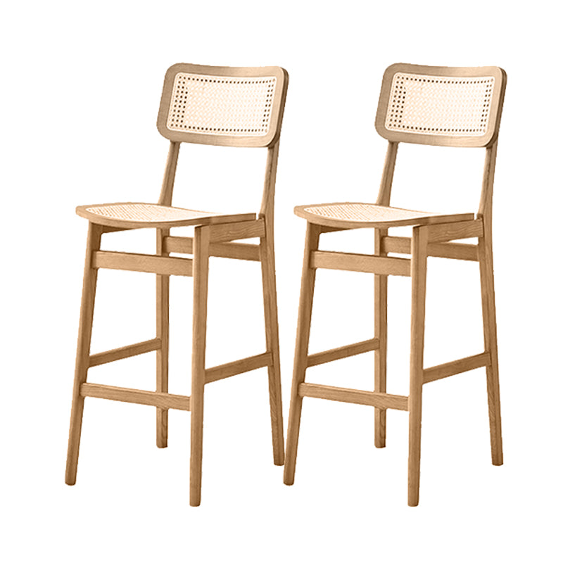 Ash Solid Wood Frame Bar Stool Contemporary Armless Indoor Stool with Rattan Seat