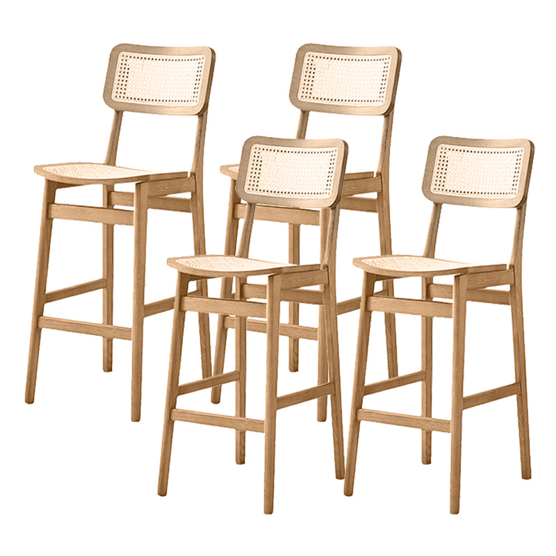 Ash Solid Wood Frame Bar Stool Contemporary Armless Indoor Stool with Rattan Seat