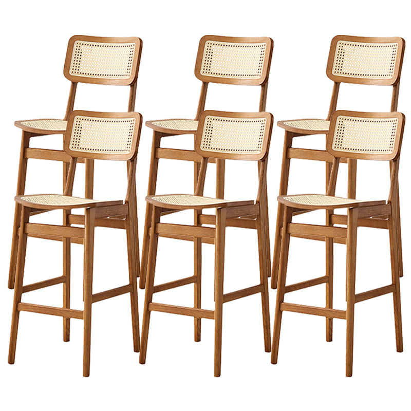 Ash Solid Wood Frame Bar Stool Contemporary Armless Indoor Stool with Rattan Seat