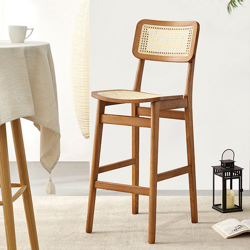 Ash Solid Wood Frame Bar Stool Contemporary Armless Indoor Stool with Rattan Seat