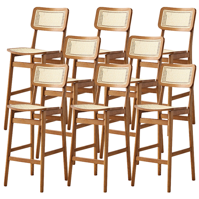 Ash Solid Wood Frame Bar Stool Contemporary Armless Indoor Stool with Rattan Seat