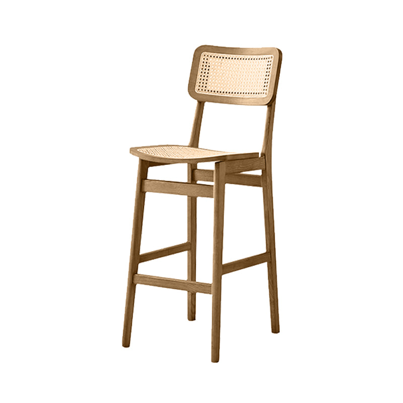 Ash Solid Wood Frame Bar Stool Contemporary Armless Indoor Stool with Rattan Seat