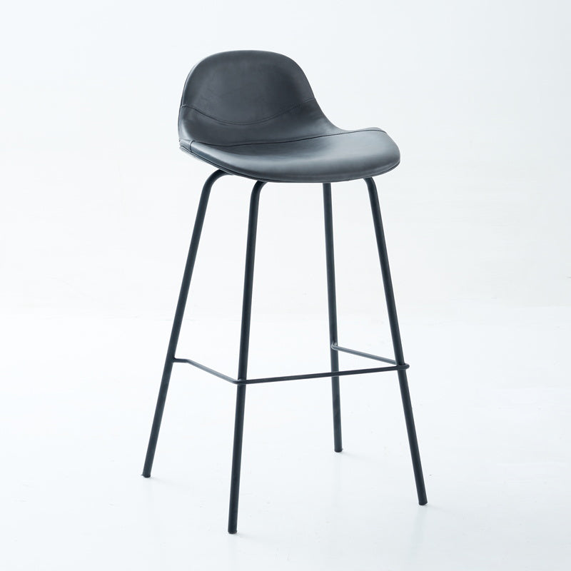 Modern Faux Leather Bar Stool Indoor Low Back Stool with Metal Legs