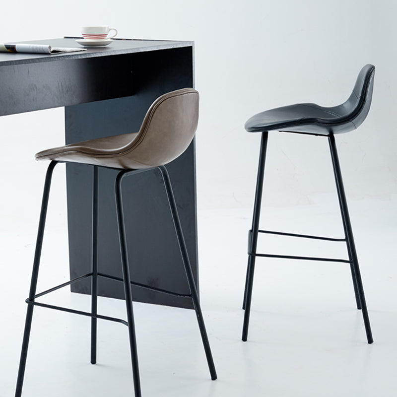 Modern Faux Leather Bar Stool Indoor Low Back Stool with Metal Legs