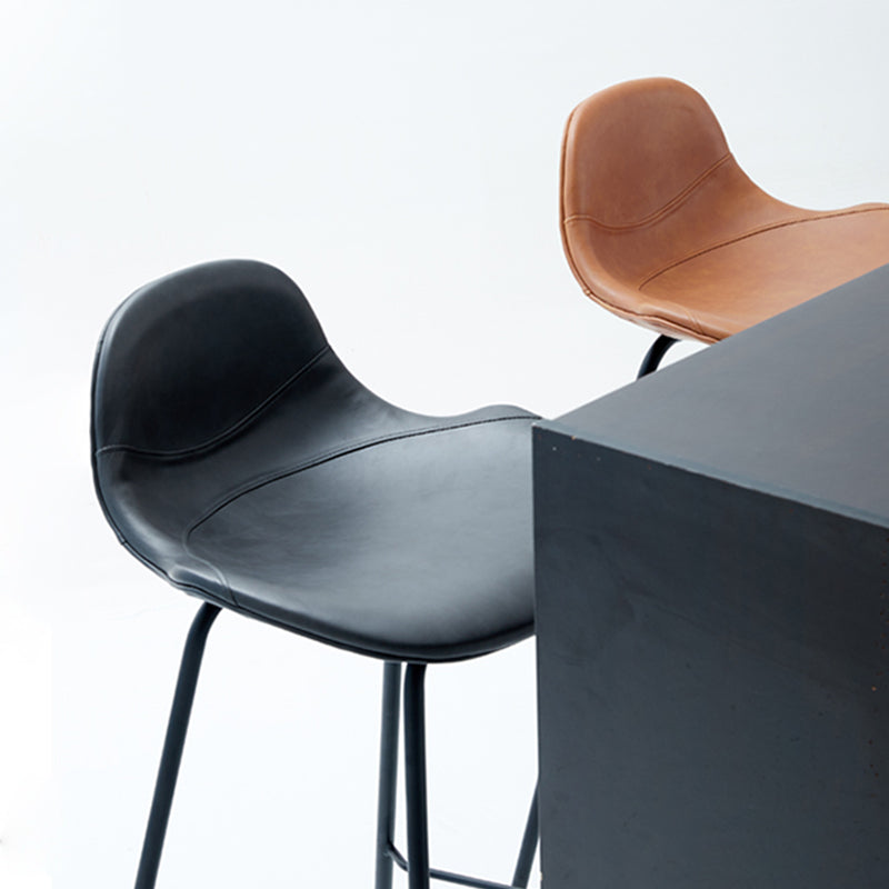 Modern Faux Leather Bar Stool Indoor Low Back Stool with Metal Legs