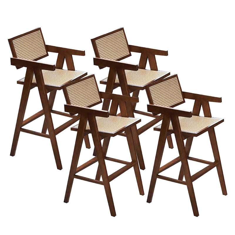 Wood Low Back Dining Stools Contemporary Armed Bar Stools with Footrest