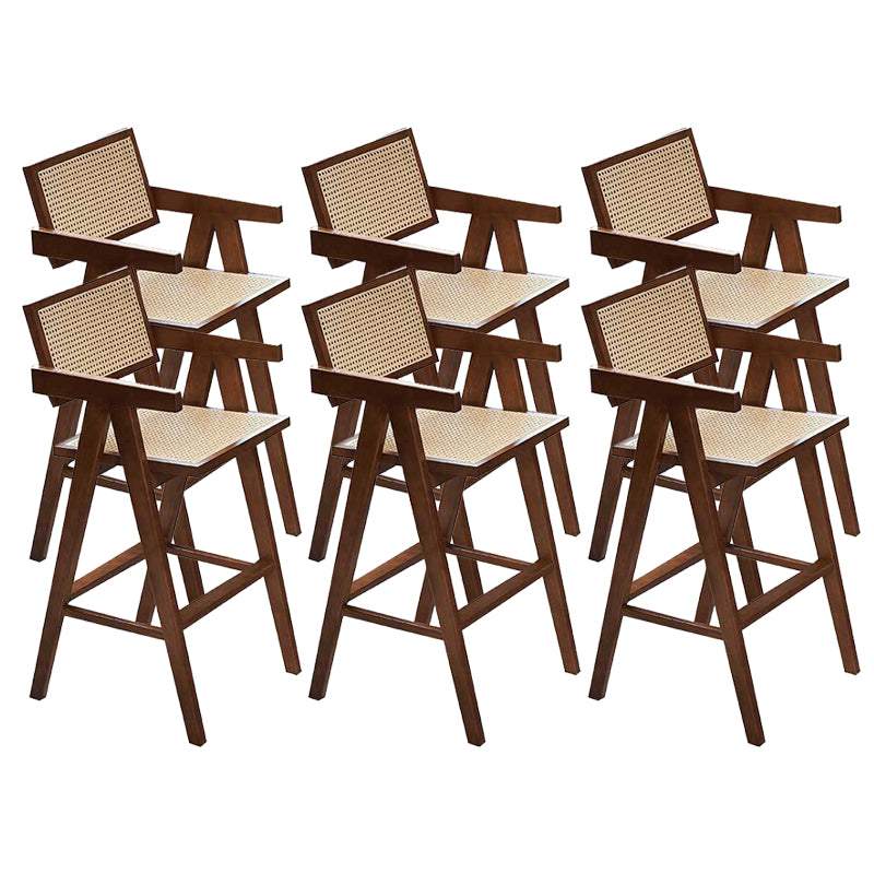 Wood Low Back Dining Stools Contemporary Armed Bar Stools with Footrest
