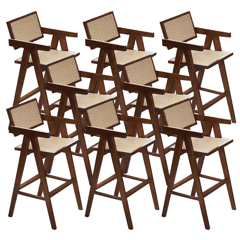Wood Low Back Dining Stools Contemporary Armed Bar Stools with Footrest