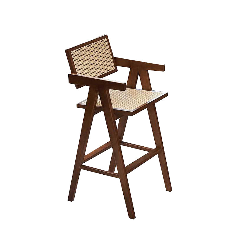 Wood Low Back Dining Stools Contemporary Armed Bar Stools with Footrest