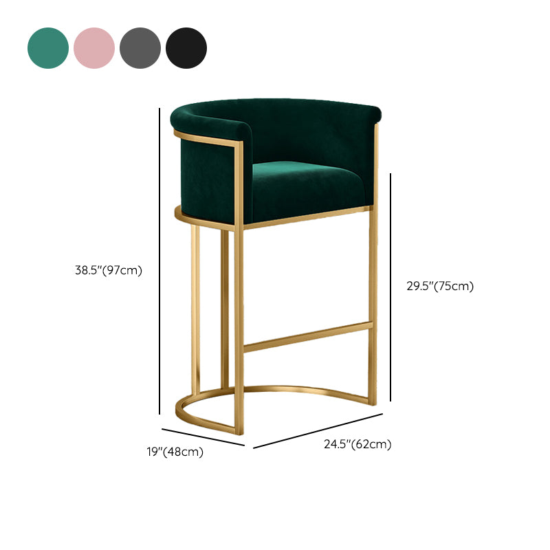 Glam Armrest Backrest Counter StooI Iron Bar Stool with Cushion and Pedal for Cafe