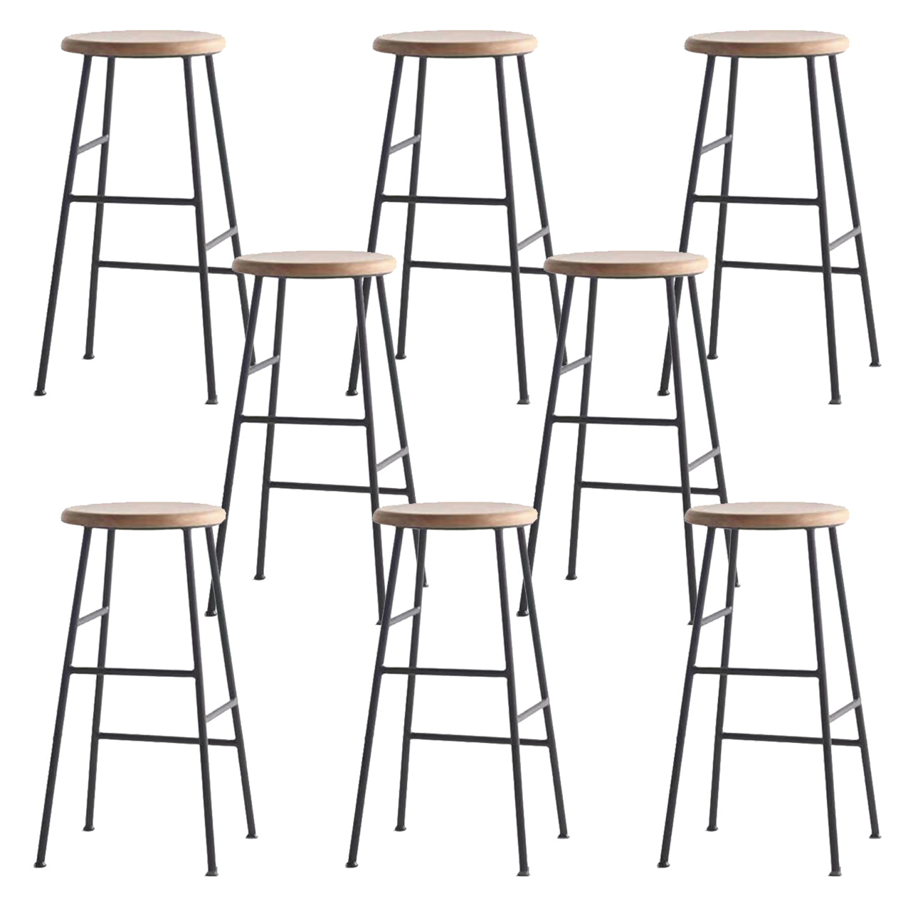 Modern Armless Backless Counter Stool Iron Bar Stool with Seat and Pedal for Cafe