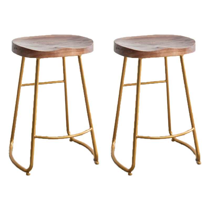 Modern Armless Backless Counter Stool Iron Bar Stool with Wooden Seat for Indoor