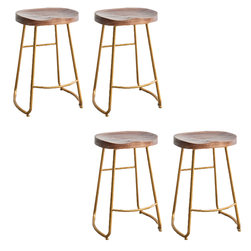Modern Armless Backless Counter Stool Iron Bar Stool with Wooden Seat for Indoor
