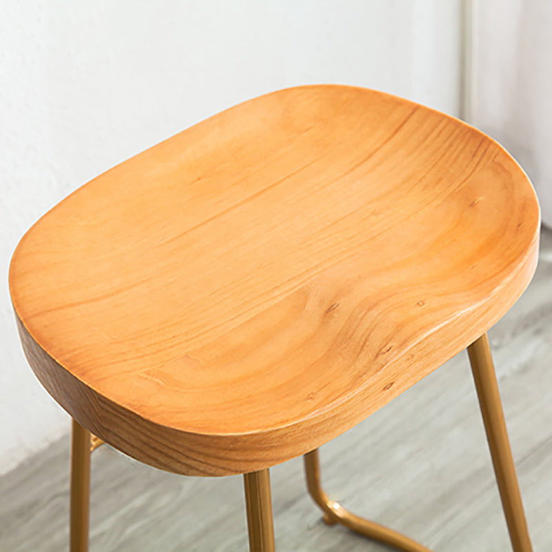 Modern Armless Backless Counter Stool Iron Bar Stool with Wooden Seat for Indoor