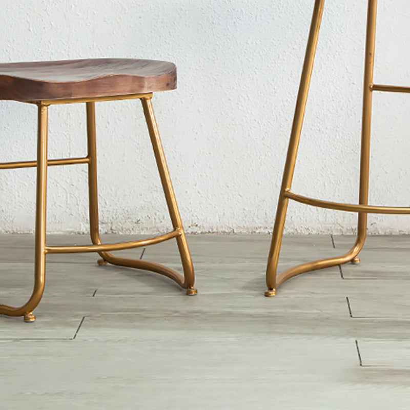 Modern Armless Backless Counter Stool Iron Bar Stool with Wooden Seat for Indoor